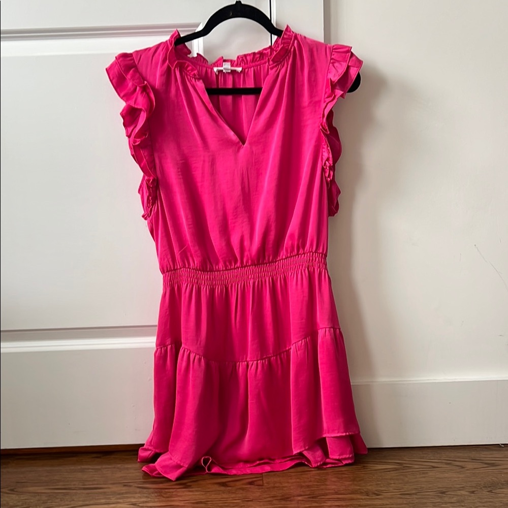 Vibrant Pink Ruffle Sleeve Dress